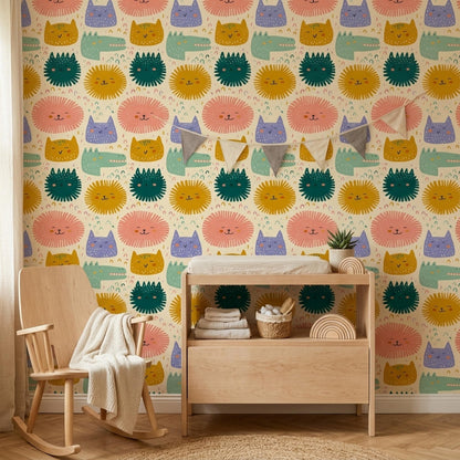 Playful Character Wallpaper for Nursery and Kids Room Modern Pattern Removable Wall Decor