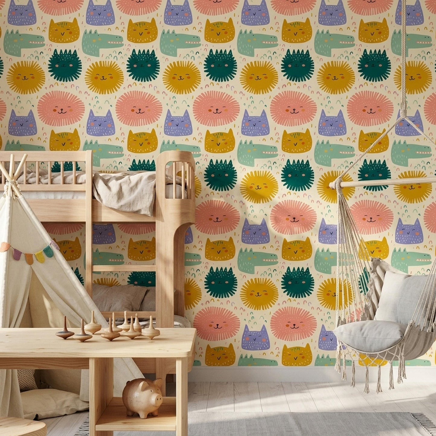 Playful Character Wallpaper for Nursery and Kids Room Modern Pattern Removable Wall Decor