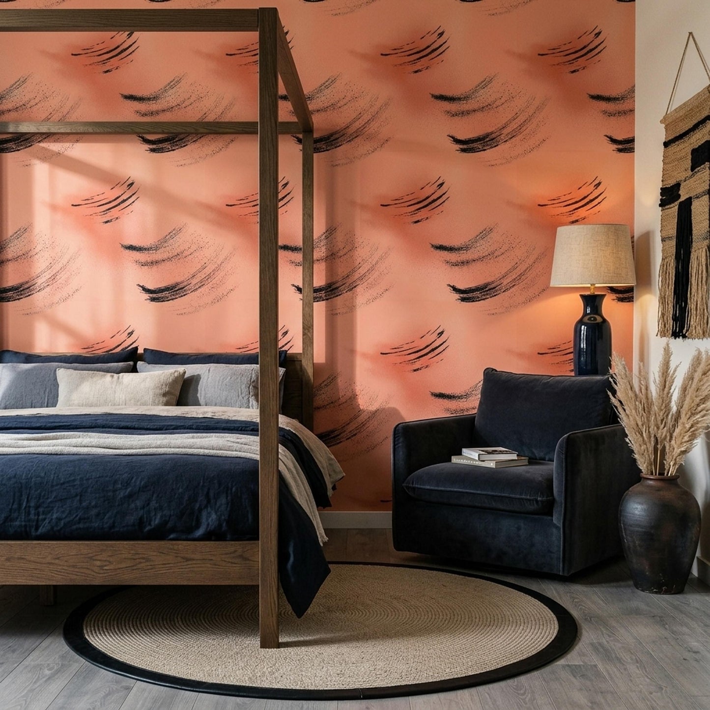 Abstract Brush Stroke Wallpaper Terracotta Modern Art Pattern Contemporary Wall Design