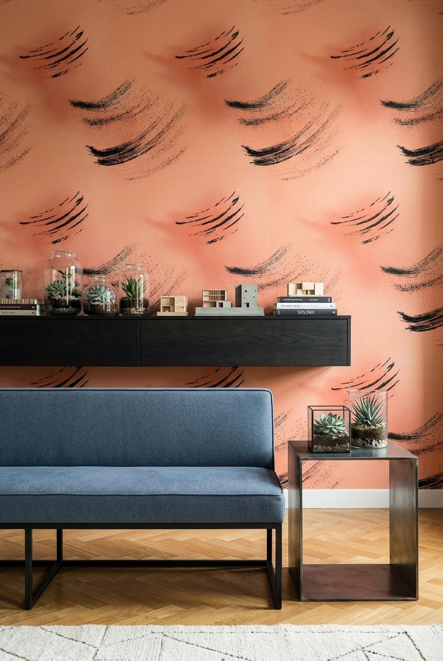 Abstract Brush Stroke Wallpaper Terracotta Modern Art Pattern Contemporary Wall Design
