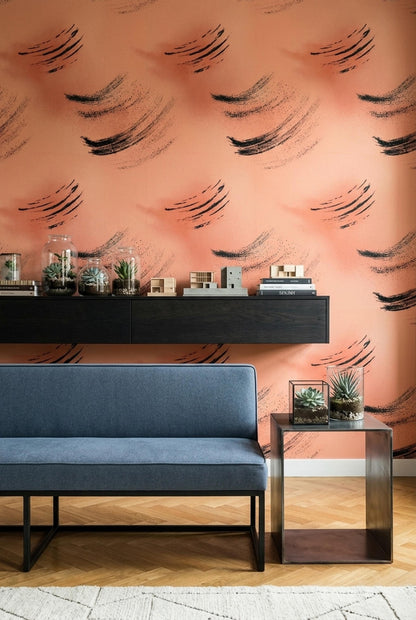 Abstract Brush Stroke Wallpaper Terracotta Modern Art Pattern Contemporary Wall Design