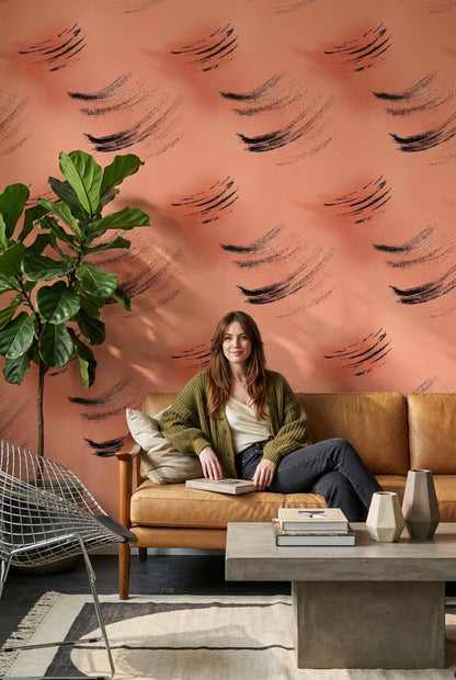 Abstract Brush Stroke Wallpaper Terracotta Modern Art Pattern Contemporary Wall Design