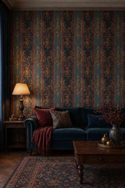Vintage Baroque Stripe Wallpaper Gold Damask Pattern Classic Wall Decor