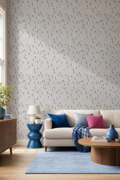 Skiers Pattern Wallpaper Minimal Snow Texture Winter Sport Wall Decor