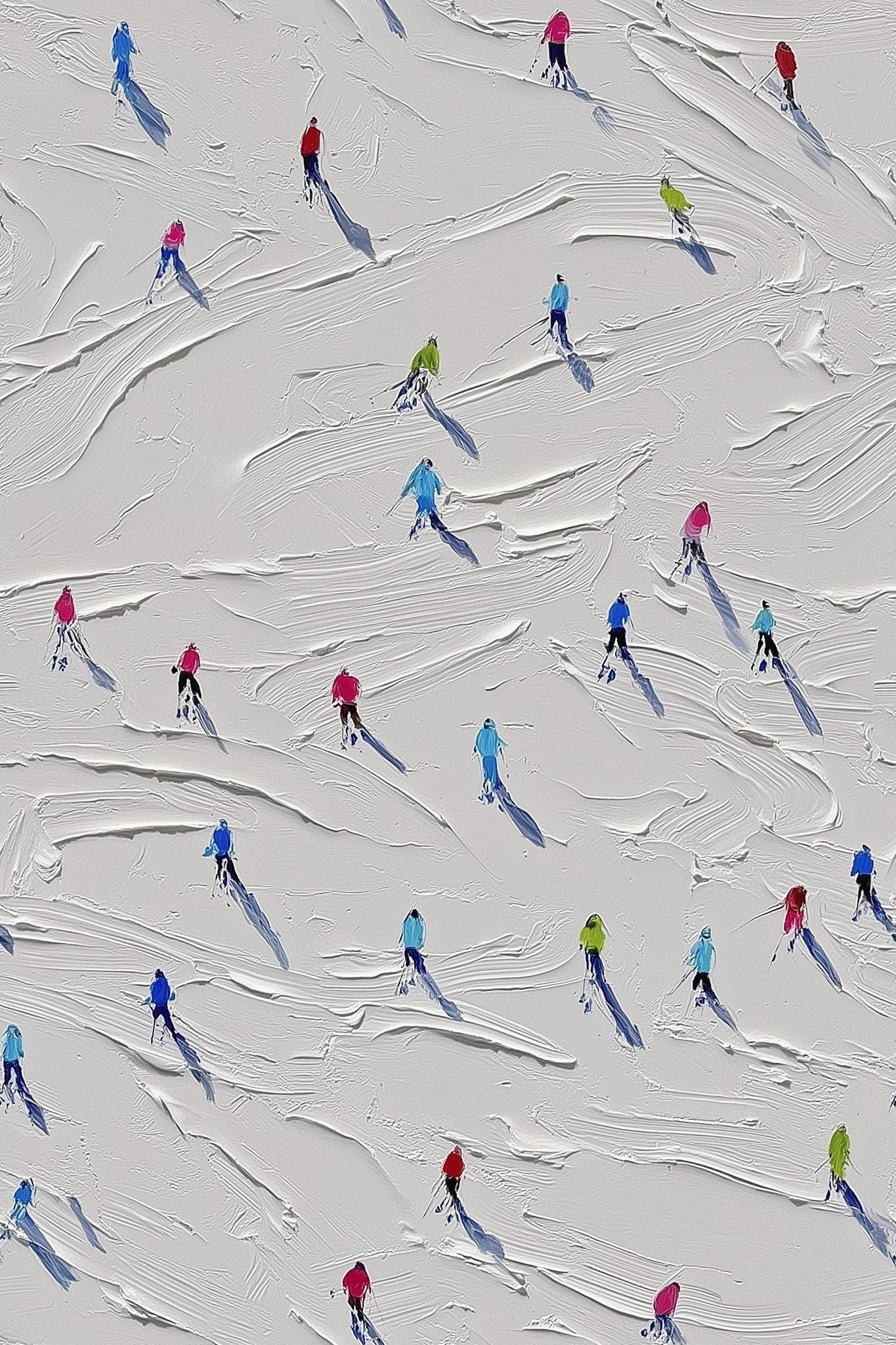 Skiers Pattern Wallpaper Minimal Snow Texture Winter Sport Wall Decor