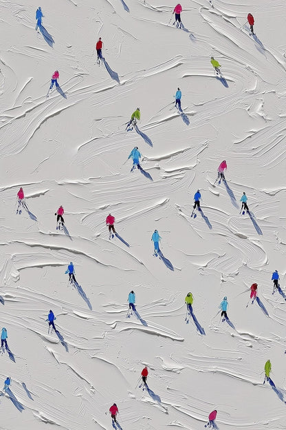 Skiers Pattern Wallpaper Minimal Snow Texture Winter Sport Wall Decor
