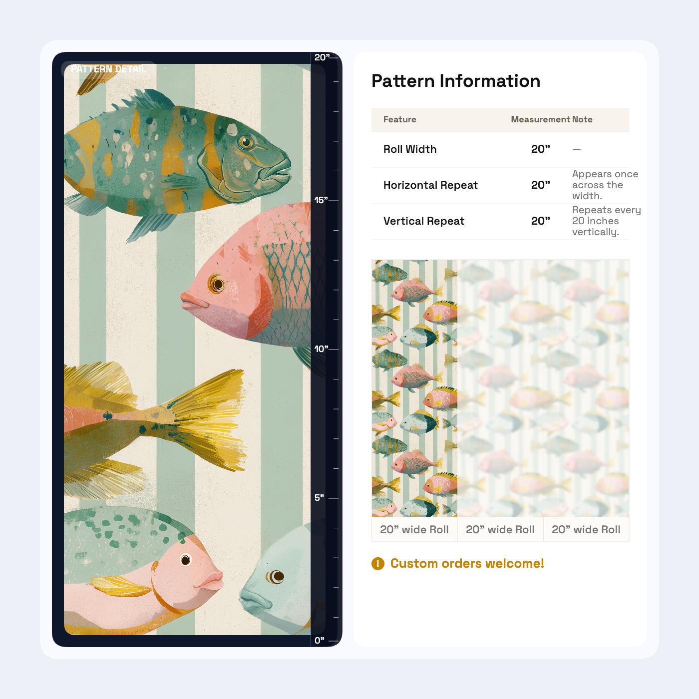 Colorful Fish Wallpaper Coastal Kids Room Pattern Ocean Nursery Wall Decor