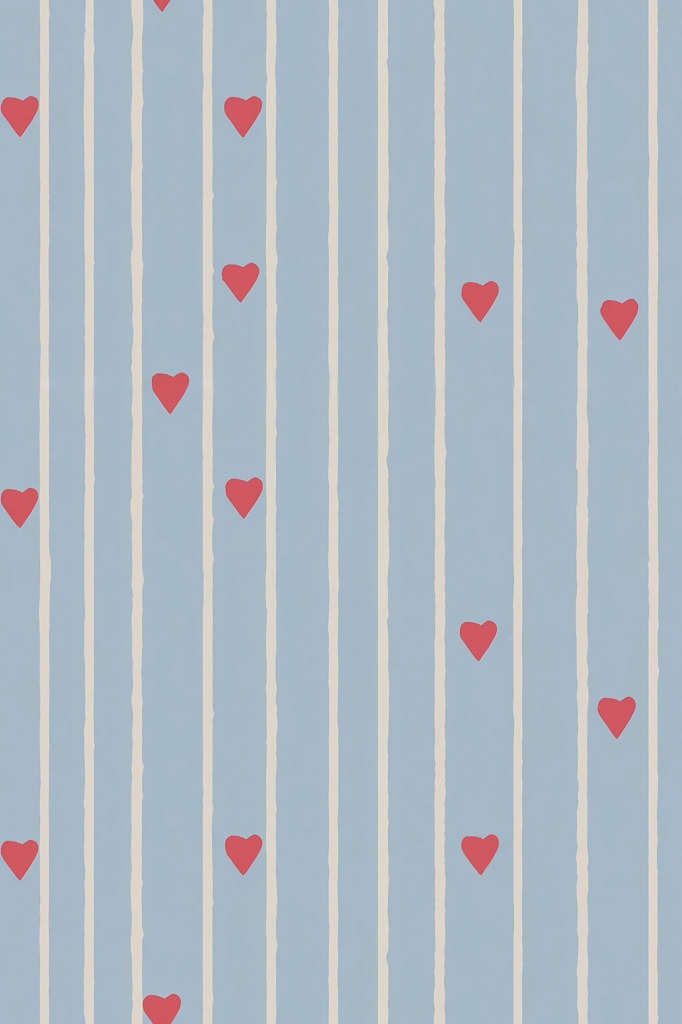Blue Stripe Heart Pattern Wallpaper Nursery Decor Soft Scandi Kids Room Wall Design