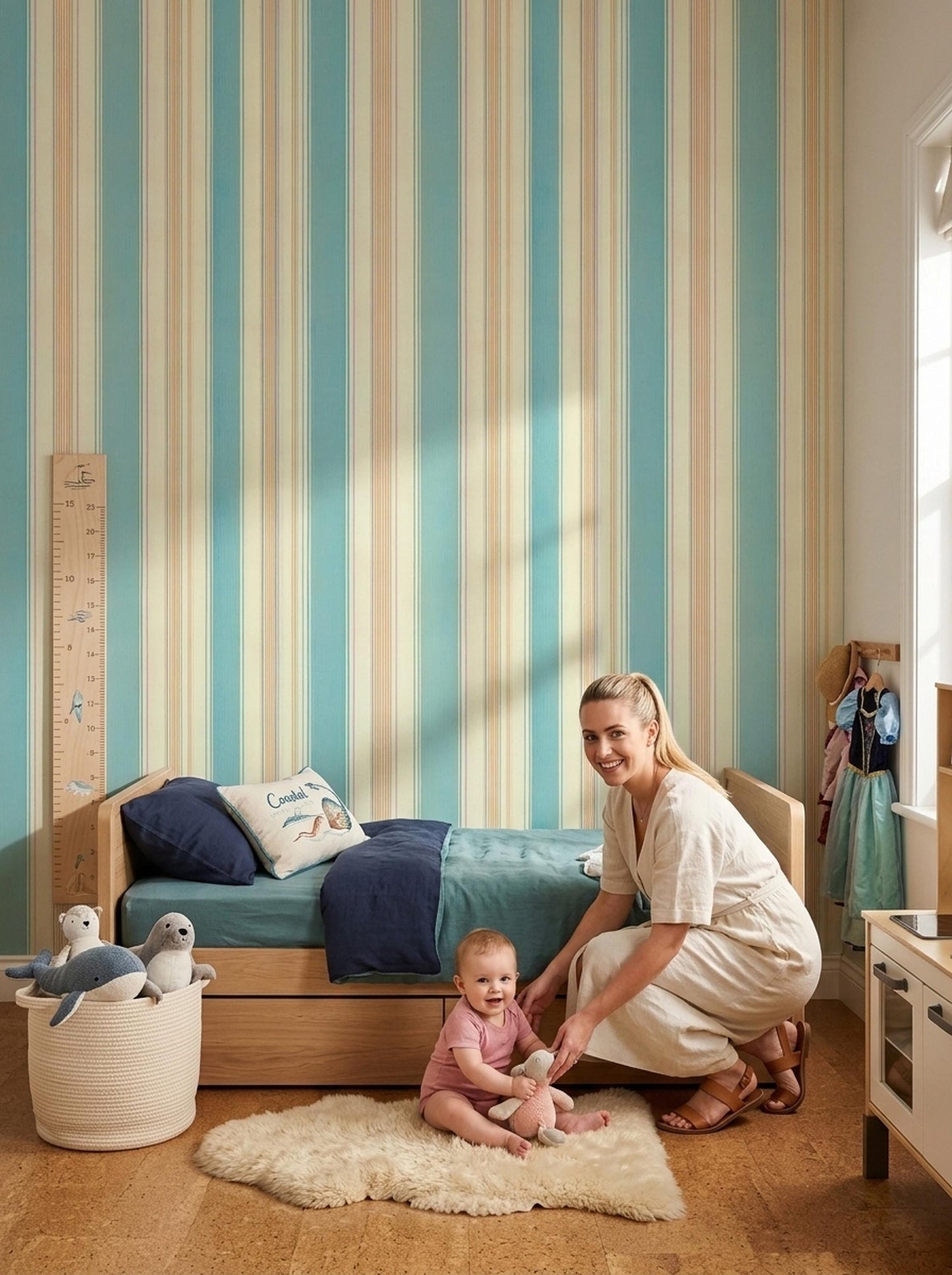Sky Blue Pinstripe Wallpaper Calm Texture Inspired Modern Classic Wall Pattern