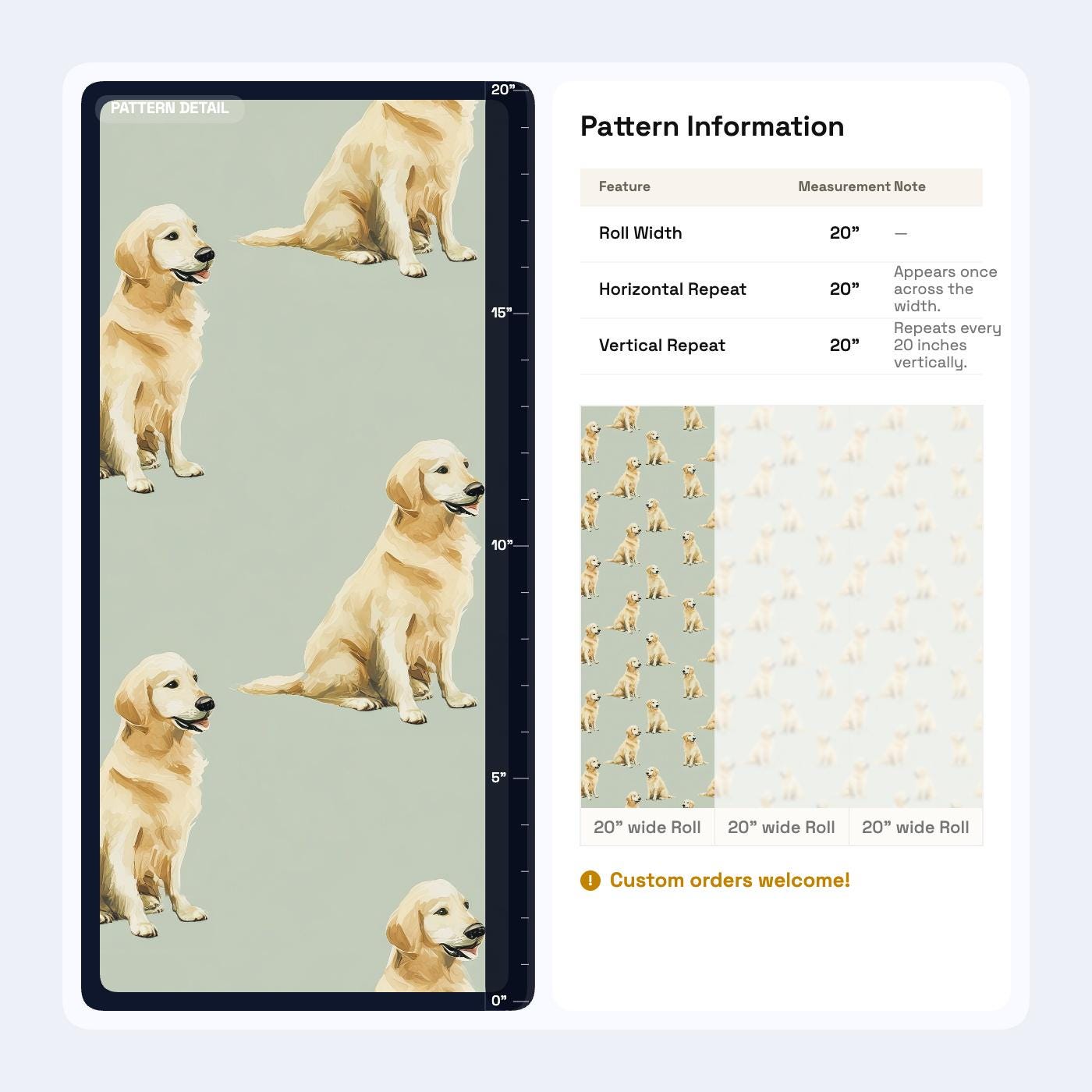 Golden Retriever Pattern Wallpaper Soft Green Dog Lover Wall Design Modern Decor