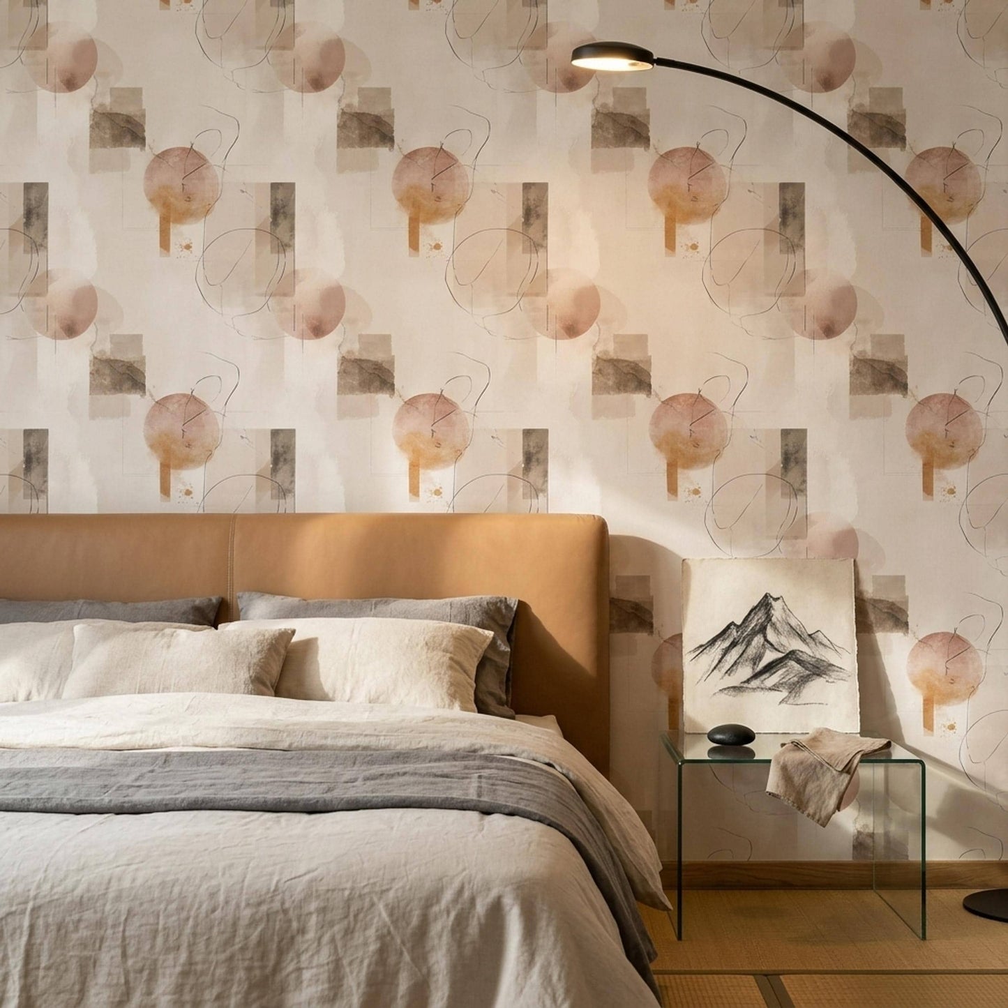 Abstract Neutral Wallpaper Minimal Geometric Shapes Modern Beige Wall Design