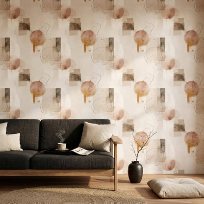 Abstract Neutral Wallpaper Minimal Geometric Shapes Modern Beige Wall Design