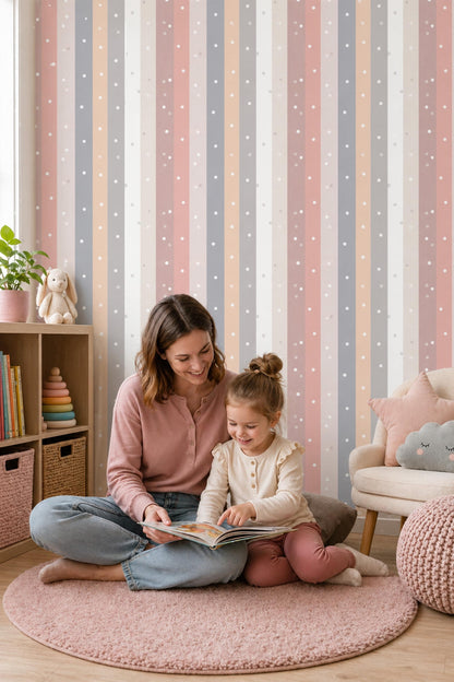 Pastel Stripe Wallpaper Scandinavian Vertical Lines Neutral Modern Wall Decor
