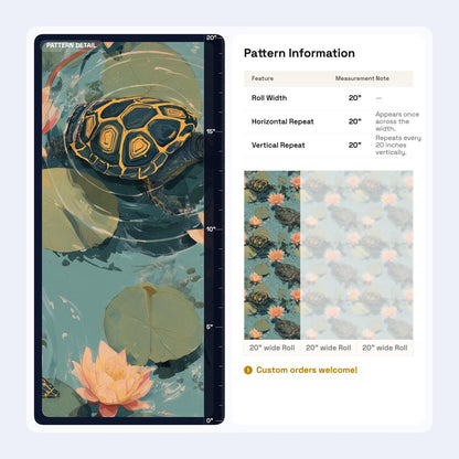 Lotus Turtle Wallpaper Pond Pattern Water Garden Japandi Wall Decor