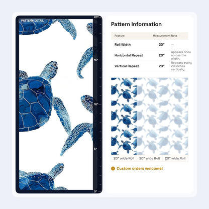 Blue Sea Turtle Wallpaper Coastal Ocean Pattern Marine Animal Wall Decor