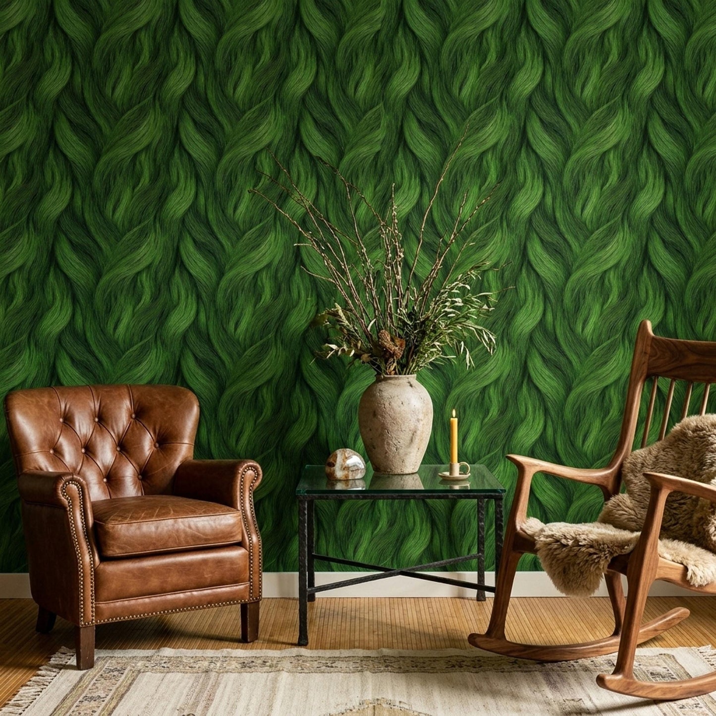Emerald Flow Wallpaper Abstract Organic Texture Green Wave Pattern Modern Wall Design