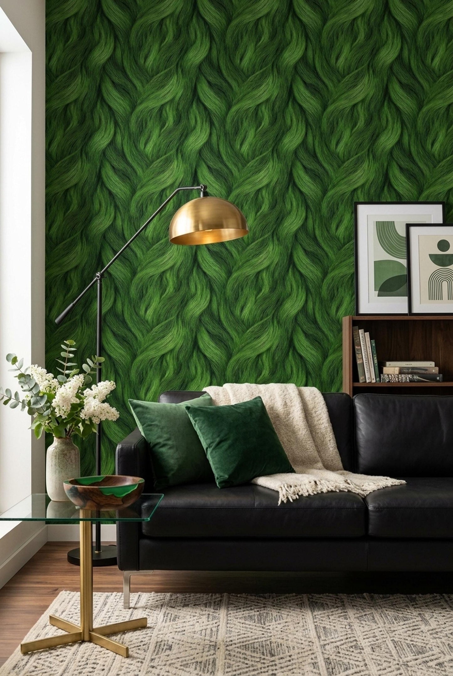 Emerald Flow Wallpaper Abstract Organic Texture Green Wave Pattern Modern Wall Design