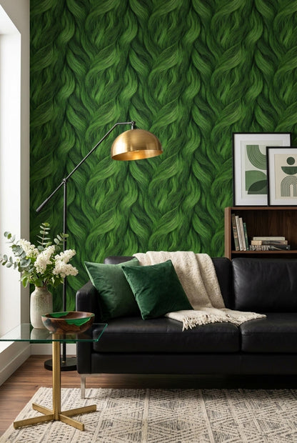 Emerald Flow Wallpaper Abstract Organic Texture Green Wave Pattern Modern Wall Design