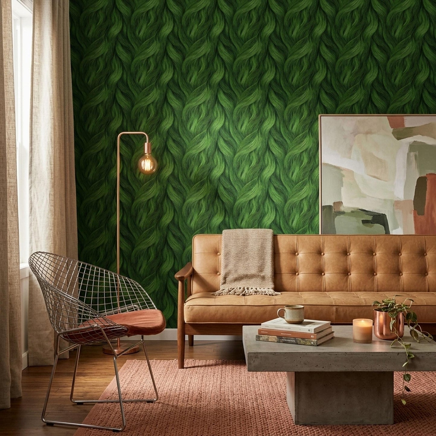 Emerald Flow Wallpaper Abstract Organic Texture Green Wave Pattern Modern Wall Design