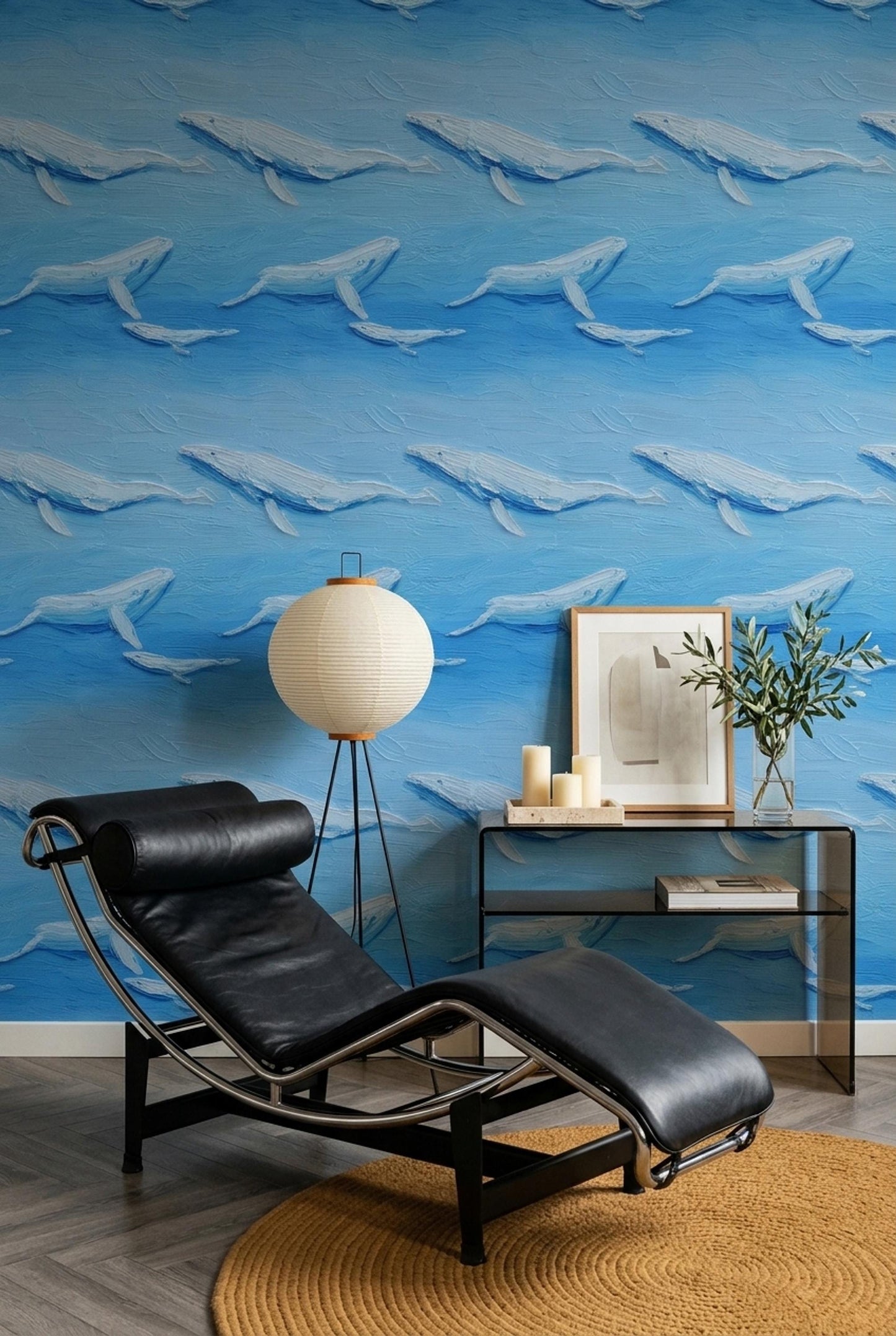 Blue Whale Wallpaper Ocean Art Brush Texture Marine Pattern Coastal Wall Decor