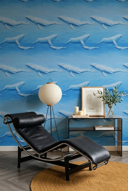 Blue Whale Wallpaper Ocean Art Brush Texture Marine Pattern Coastal Wall Decor