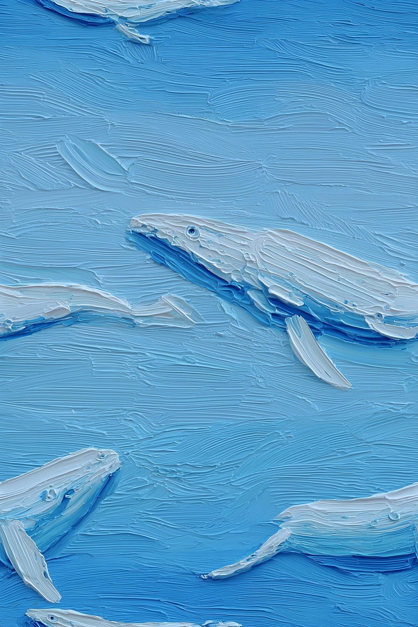 Blue Whale Wallpaper Ocean Art Brush Texture Marine Pattern Coastal Wall Decor