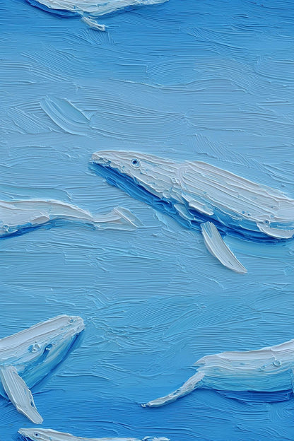 Blue Whale Wallpaper Ocean Art Brush Texture Marine Pattern Coastal Wall Decor