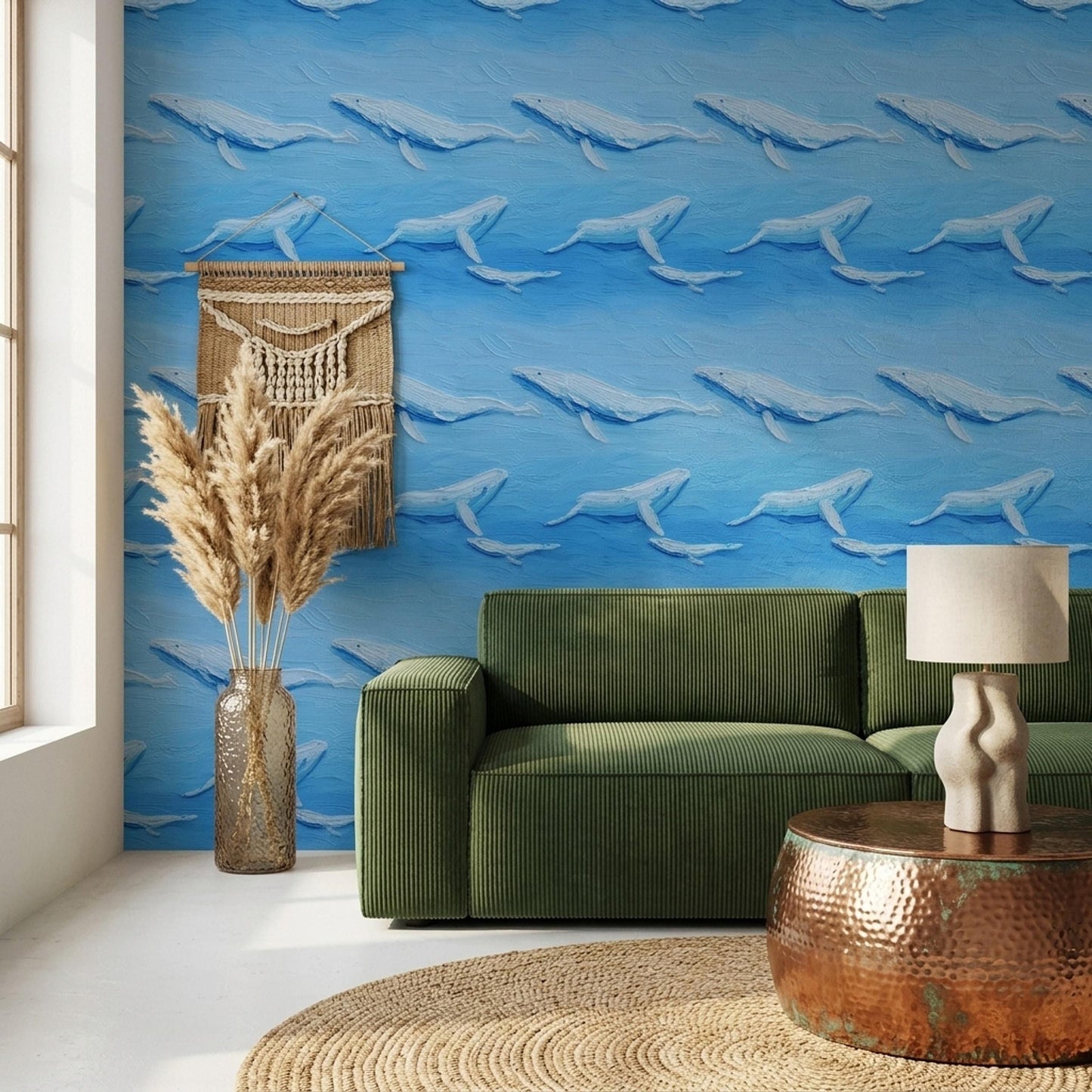 Blue Whale Wallpaper Ocean Art Brush Texture Marine Pattern Coastal Wall Decor