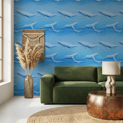 Blue Whale Wallpaper Ocean Art Brush Texture Marine Pattern Coastal Wall Decor