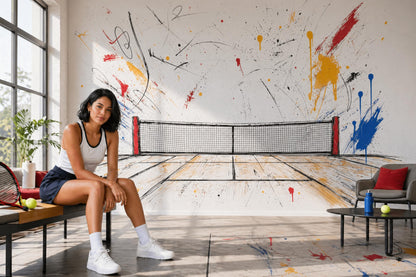 Modern Tennis Wall Mural Abstract Court Art Sports Room Interior Decor