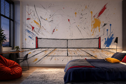 Modern Tennis Wall Mural Abstract Court Art Sports Room Interior Decor
