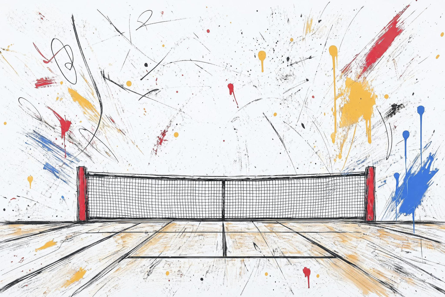 Modern Tennis Wall Mural Abstract Court Art Sports Room Interior Decor