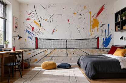 Modern Tennis Wall Mural Abstract Court Art Sports Room Interior Decor