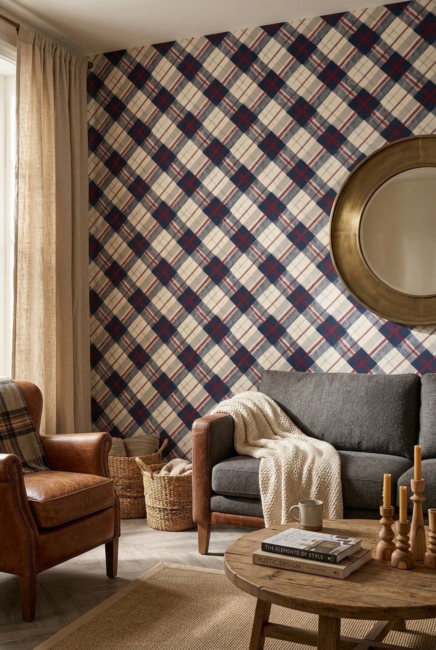 Classic Plaid Wallpaper Rustic Tartan Pattern Farmhouse Check Wall Decor Neutral