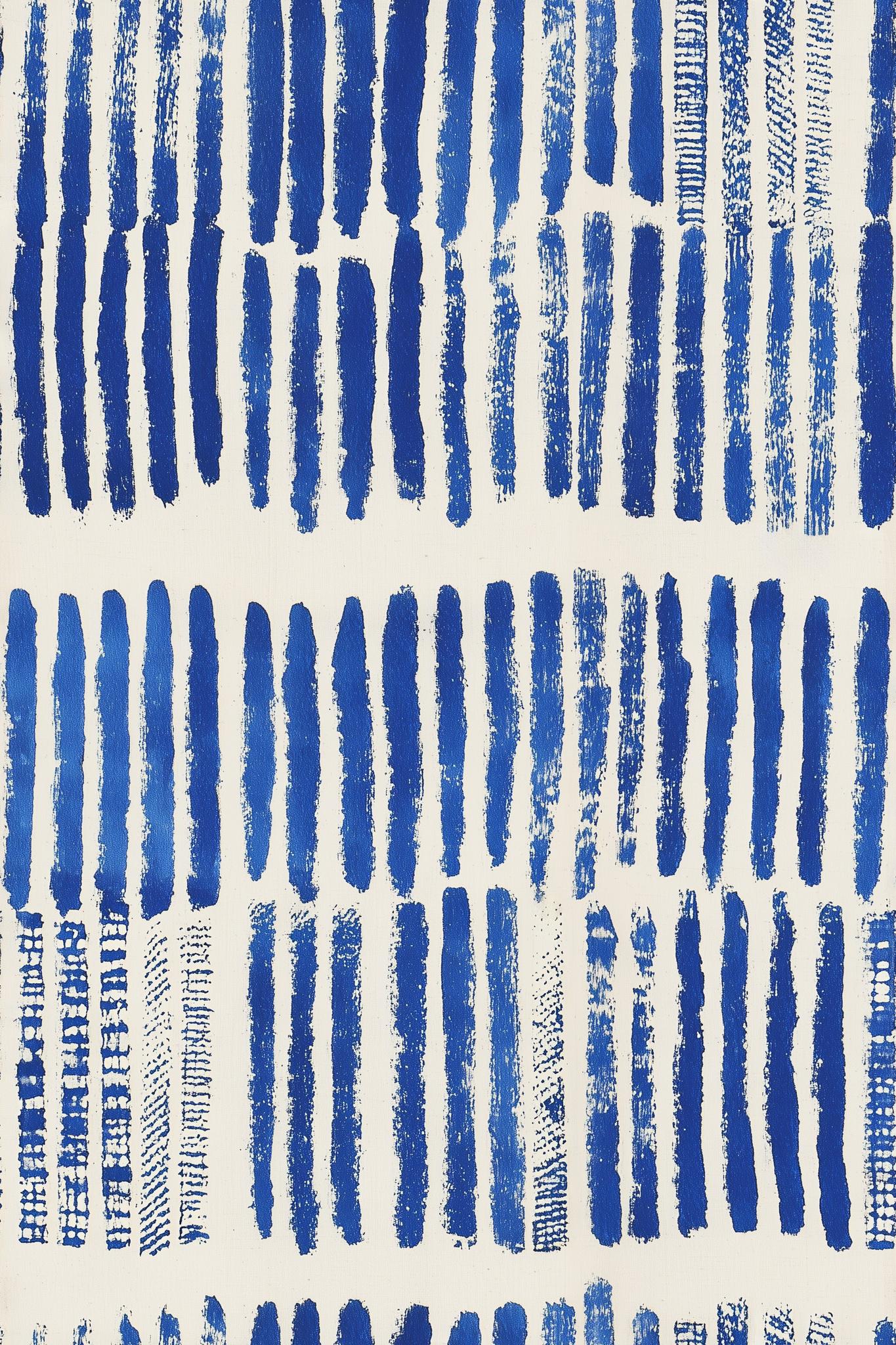 Indigo Rhythm Stripe Wallpaper Blue Brushstroke Pattern Modern Coastal Boho Wall Decor