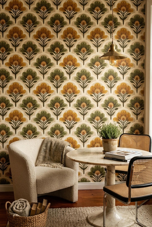 Mid Century Floral Wallpaper Retro Botanical Pattern Vintage Flower Print Peel Stick Wall Decor