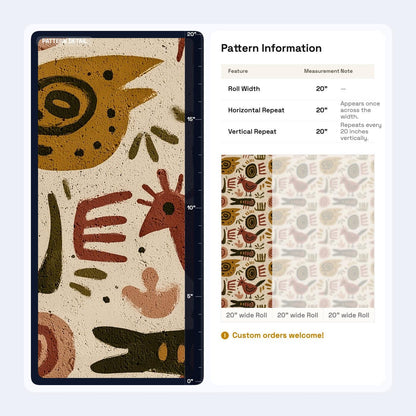 Boho Tribal Animal Wallpaper Abstract Folk Art Pattern Rustic Ethnic Wall Decor