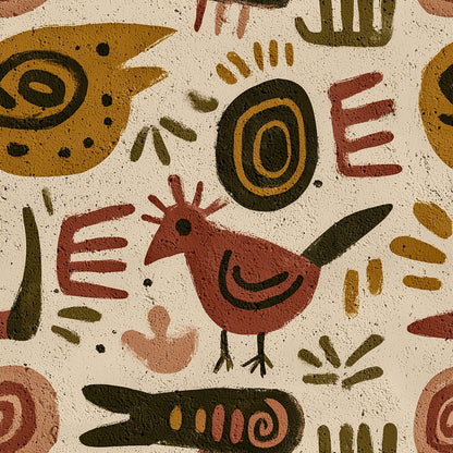 Boho Tribal Animal Wallpaper Abstract Folk Art Pattern Rustic Ethnic Wall Decor