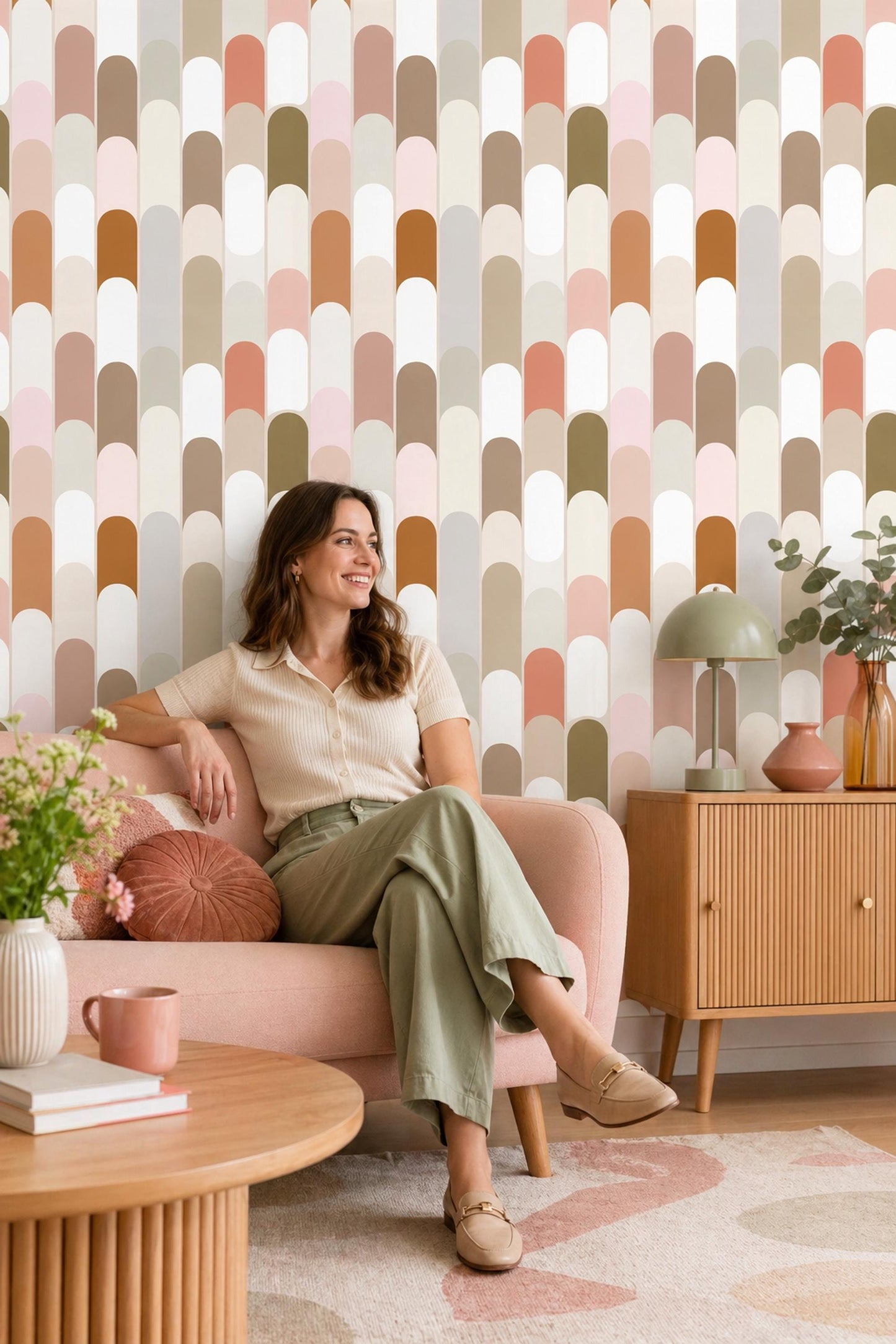 Geometric Neutral Wallpaper Mid Century Arch Pattern Modern Wall Decor