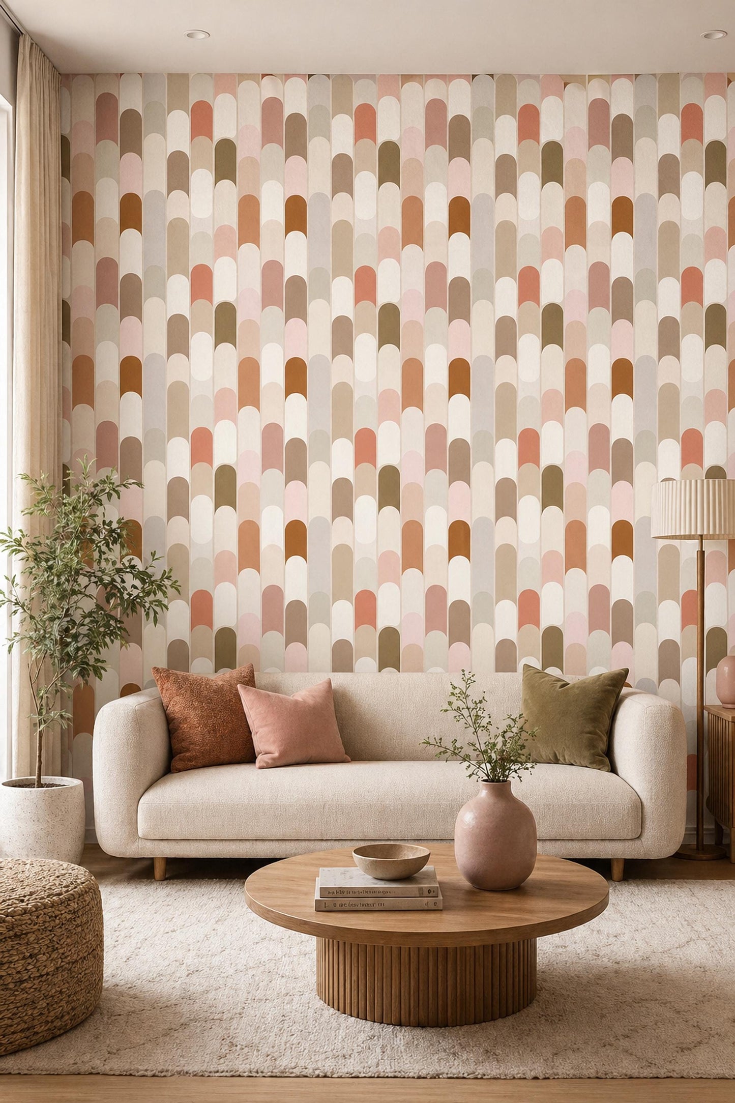 Geometric Neutral Wallpaper Mid Century Arch Pattern Modern Wall Decor