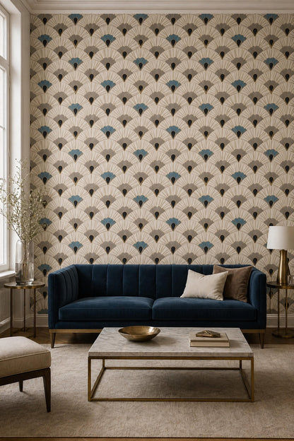 Art Deco Wallpaper Geometric Fan Pattern Neutral Luxury Wall Decor