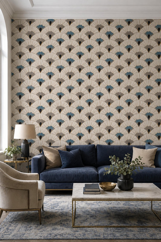 Art Deco Wallpaper Geometric Fan Pattern Neutral Luxury Wall Decor