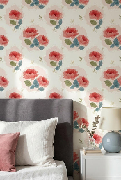 Blush Peony Pattern Wallpaper Soft Floral Repeat Design Romantic Wall Decor