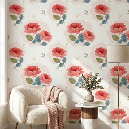 Blush Peony Pattern Wallpaper Soft Floral Repeat Design Romantic Wall Decor