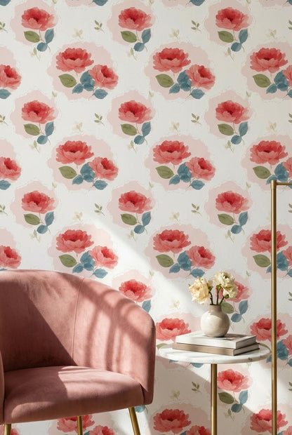 Blush Peony Pattern Wallpaper Soft Floral Repeat Design Romantic Wall Decor