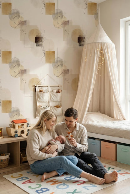 Neutral Abstract Pattern Wallpaper Minimal Line Art Geometric Modern Wall Design