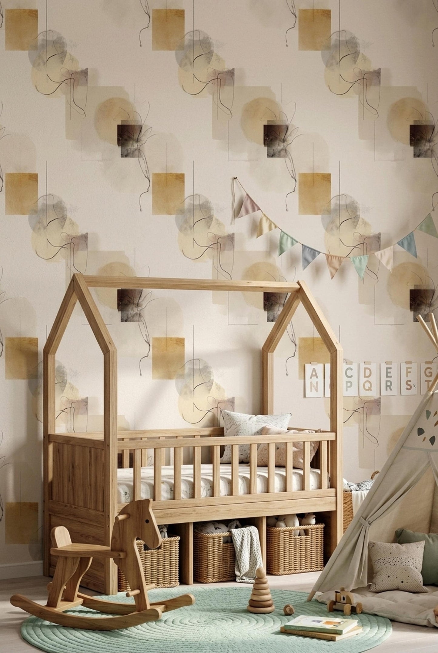 Neutral Abstract Pattern Wallpaper Minimal Line Art Geometric Modern Wall Design