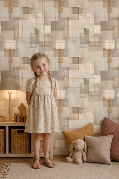 Modern Neutral Geometric Wallpaper Abstract Line Pattern Minimal Wall Decor