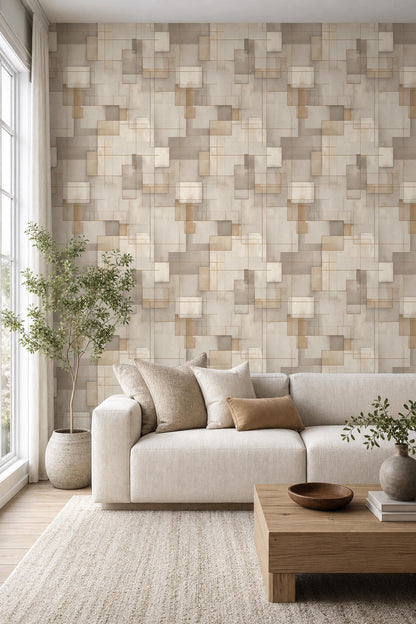 Modern Neutral Geometric Wallpaper Abstract Line Pattern Minimal Wall Decor