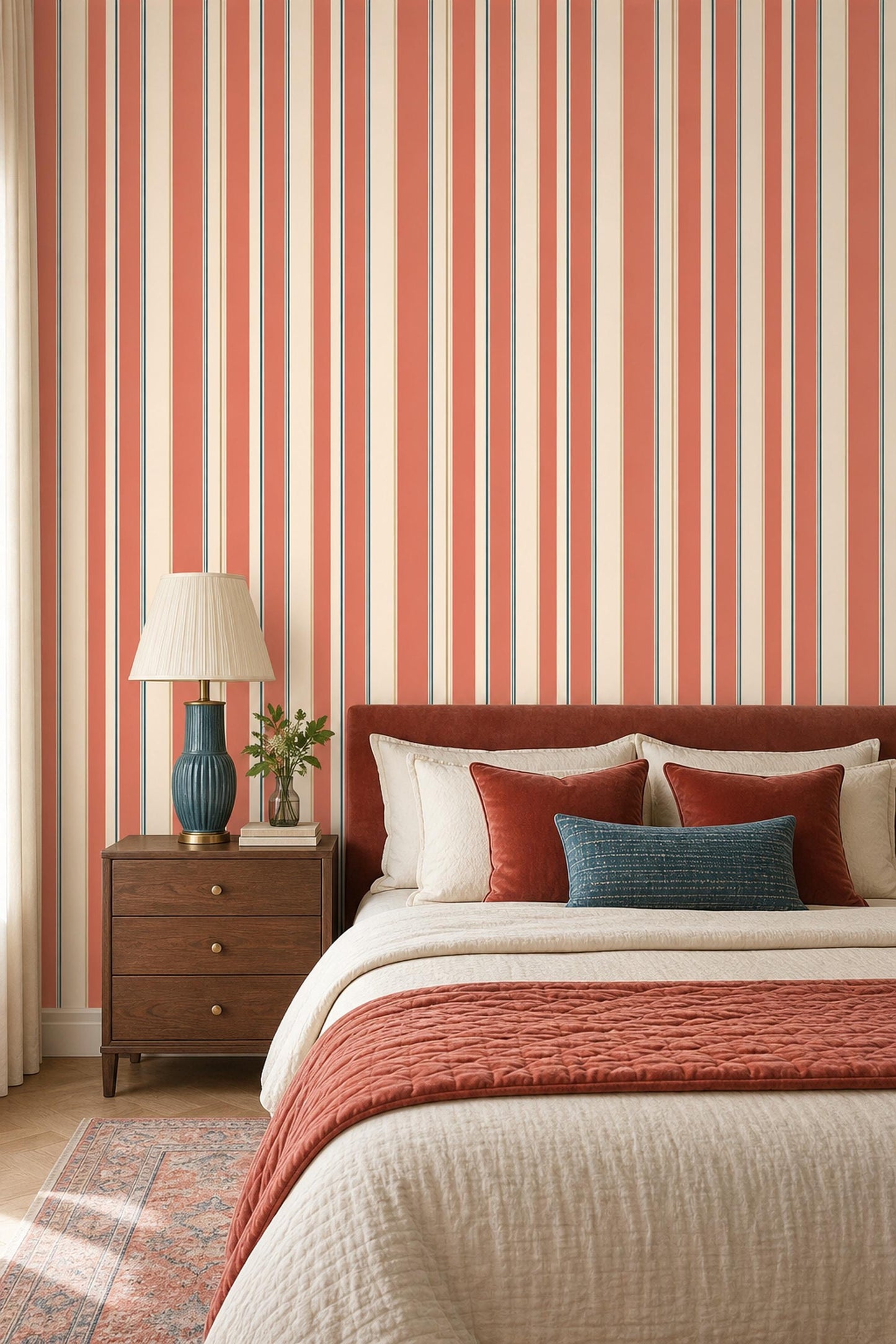 Warm Stripe Wallpaper Retro Modern Vertical Lines Neutral Wall Decor Home Design